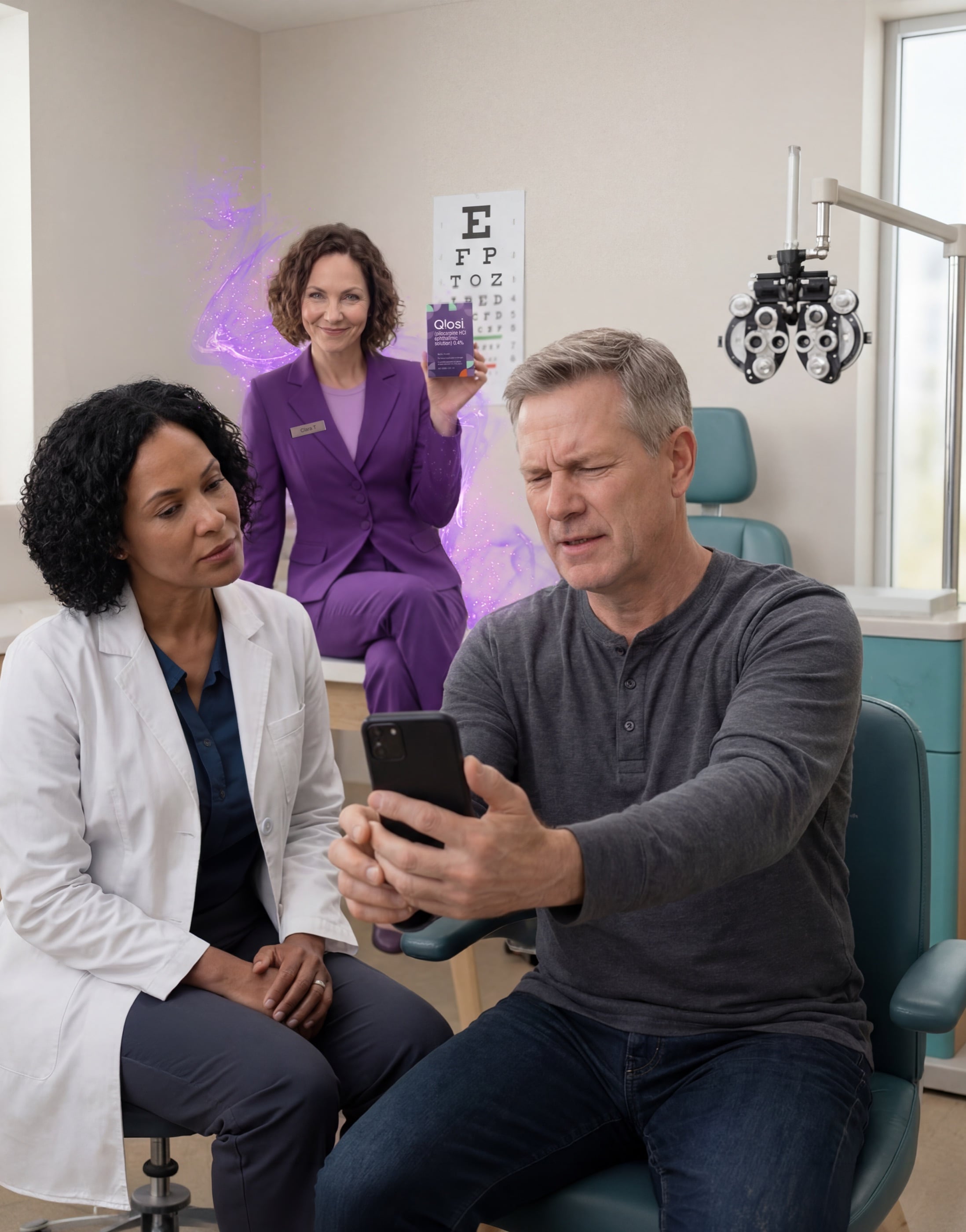Eye care professional with patient
